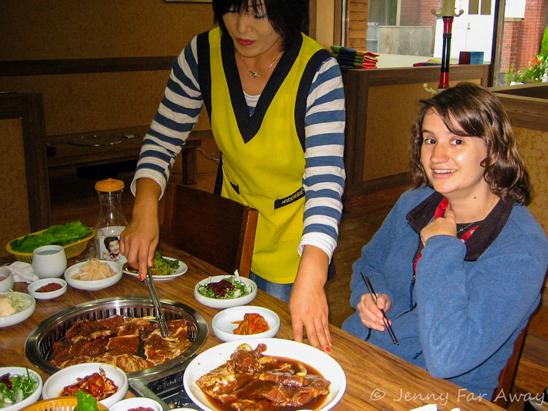 Tucking into a delicious Korean meal of doejigalbi.