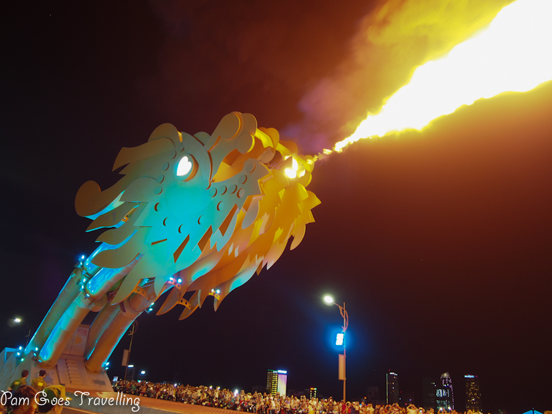 The dragon that spits fire and spout water attracts many people over the weekend. 